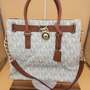 Michael Kors Vintage Canvas Coated Leather RARE Embossed Tag&MK LOCK SUPER EUC